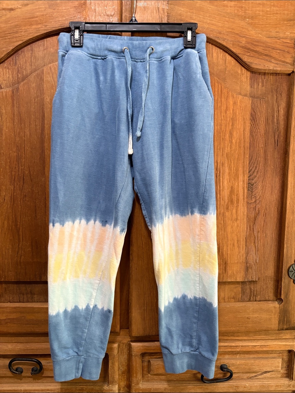 Blue Tie-Dye Jogger Pants with Pastel Band Accents